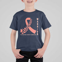 Endometrial Cancer Warrior Fighter Butterfly T Shirt For Kid Peach Ribbon Hope