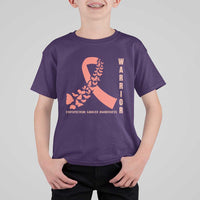 Endometrial Cancer Warrior Fighter Butterfly T Shirt For Kid Peach Ribbon Hope