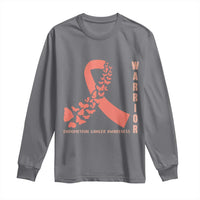 Endometrial Cancer Warrior Fighter Butterfly Long Sleeve Shirt Peach Ribbon Hope