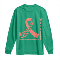 Endometrial Cancer Warrior Fighter Butterfly Long Sleeve Shirt Peach Ribbon Hope