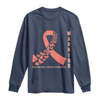Endometrial Cancer Warrior Fighter Butterfly Long Sleeve Shirt Peach Ribbon Hope