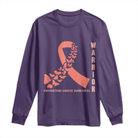 Endometrial Cancer Warrior Fighter Butterfly Long Sleeve Shirt Peach Ribbon Hope