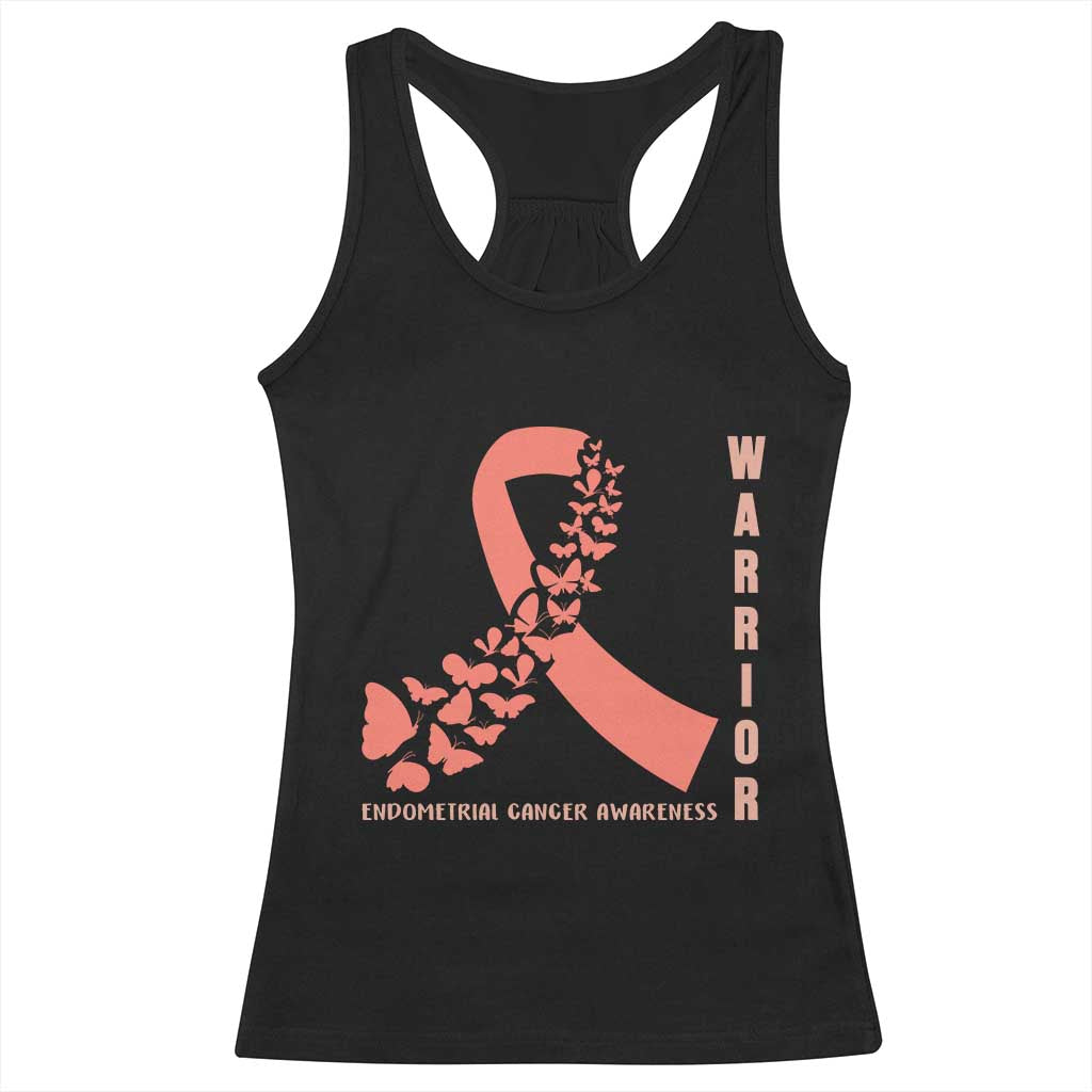 Endometrial Cancer Warrior Fighter Butterfly Racerback Tank Top Peach Ribbon Hope