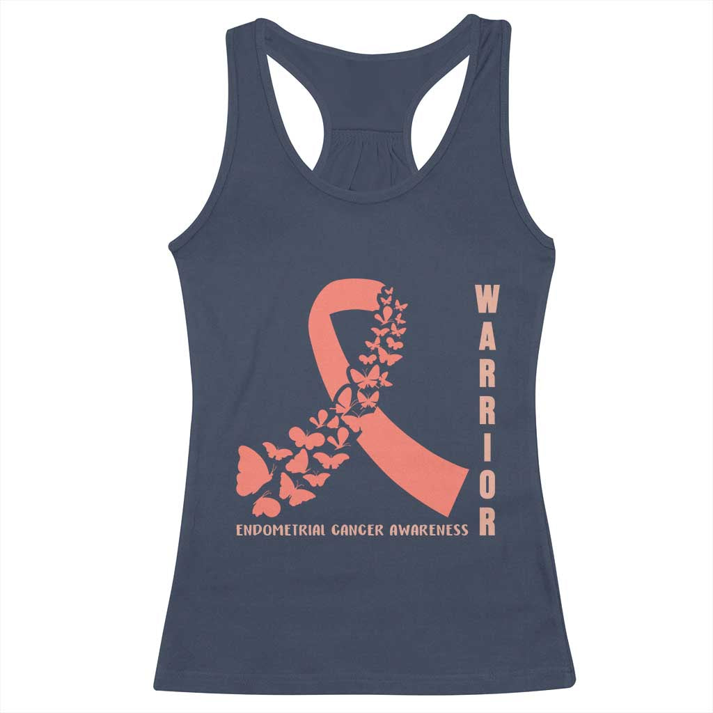 Endometrial Cancer Warrior Fighter Butterfly Racerback Tank Top Peach Ribbon Hope