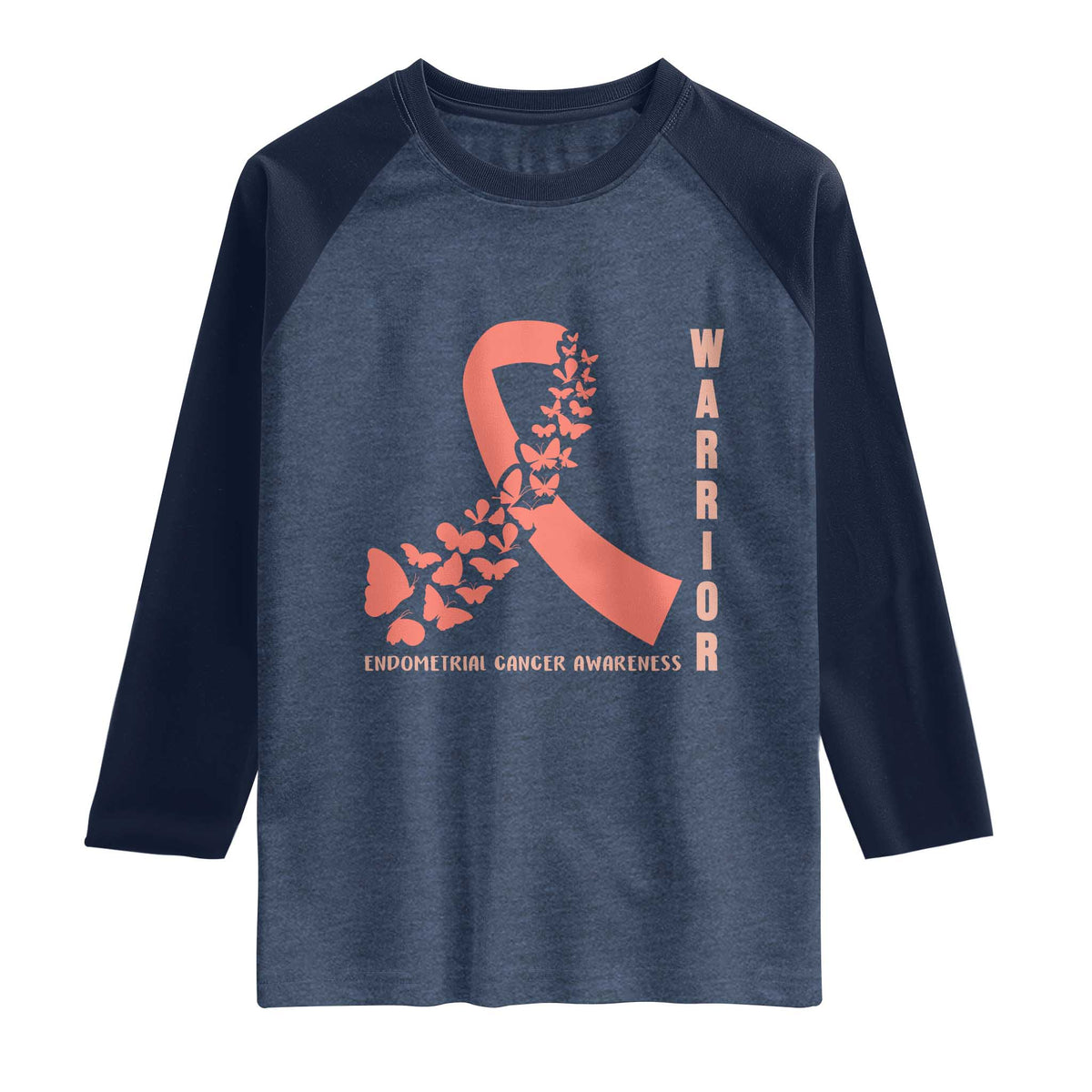 Endometrial Cancer Warrior Fighter Butterfly Raglan Shirt Peach Ribbon Hope