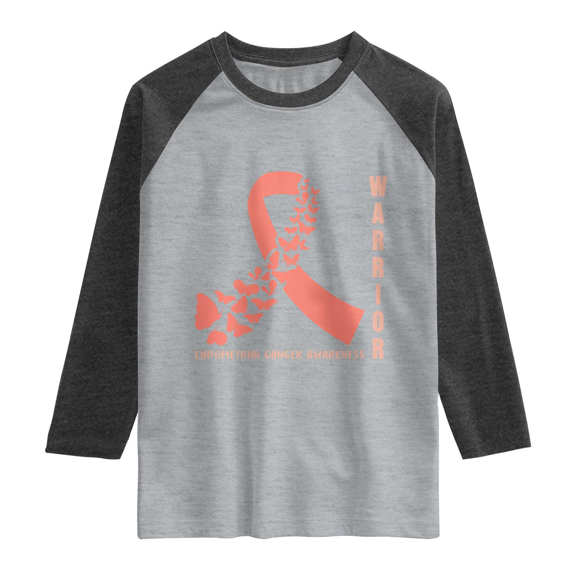 Endometrial Cancer Warrior Fighter Butterfly Raglan Shirt Peach Ribbon Hope