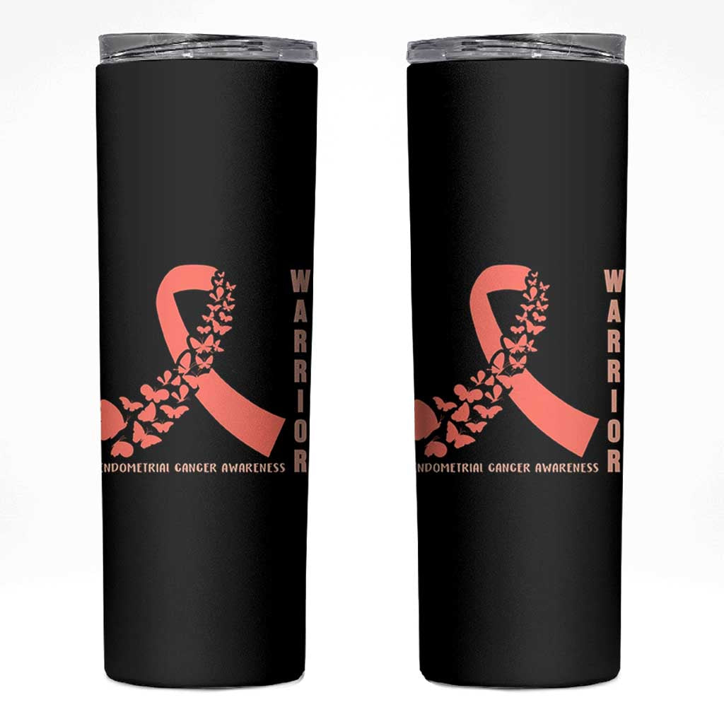 Endometrial Cancer Warrior Fighter Butterfly Skinny Tumbler Peach Ribbon Hope