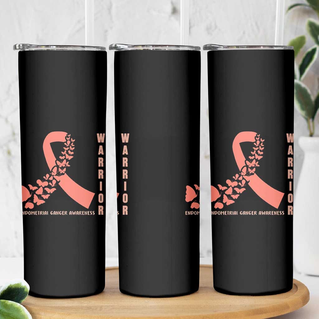 Endometrial Cancer Warrior Fighter Butterfly Skinny Tumbler Peach Ribbon Hope