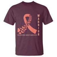 Endometrial Cancer Warrior Fighter Butterfly T Shirt Peach Ribbon Hope