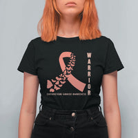 Endometrial Cancer Warrior Fighter Butterfly T Shirt For Women Peach Ribbon Hope