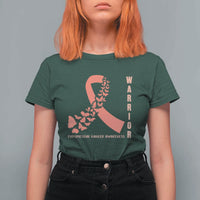 Endometrial Cancer Warrior Fighter Butterfly T Shirt For Women Peach Ribbon Hope