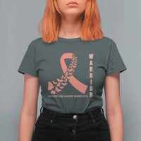 Endometrial Cancer Warrior Fighter Butterfly T Shirt For Women Peach Ribbon Hope