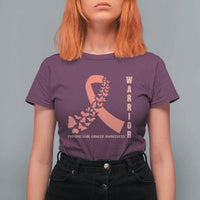 Endometrial Cancer Warrior Fighter Butterfly T Shirt For Women Peach Ribbon Hope