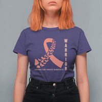 Endometrial Cancer Warrior Fighter Butterfly T Shirt For Women Peach Ribbon Hope
