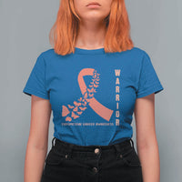 Endometrial Cancer Warrior Fighter Butterfly T Shirt For Women Peach Ribbon Hope