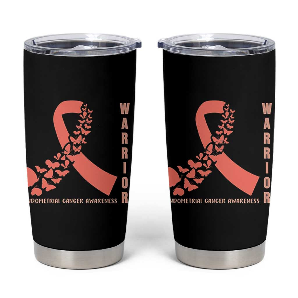 Endometrial Cancer Warrior Fighter Butterfly Tumbler Cup Peach Ribbon Hope