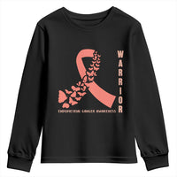 Endometrial Cancer Warrior Fighter Butterfly Youth Sweatshirt Peach Ribbon Hope
