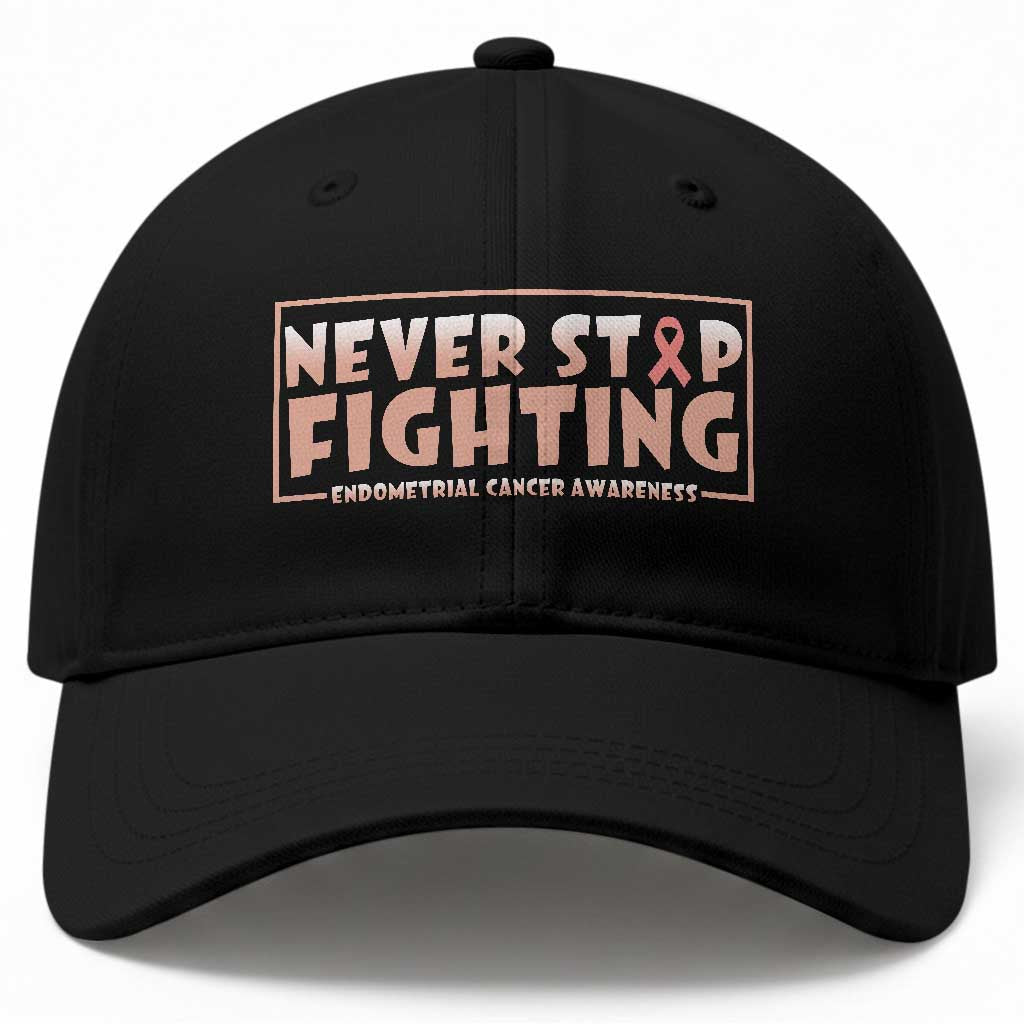 Endometrial Cancer Fighter Baseball Cap Never Stop Fighting Peach Ribbon