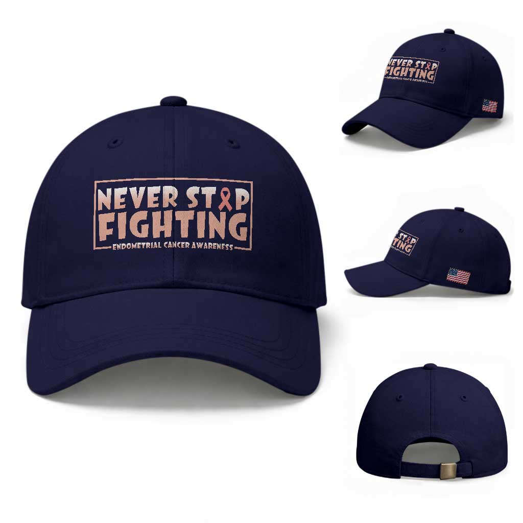Endometrial Cancer Fighter Baseball Cap Never Stop Fighting Peach Ribbon