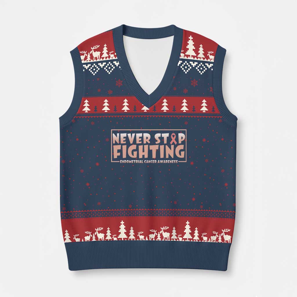 Endometrial Cancer Fighter V-Neck Knit Sweater Vest Never Stop Fighting Peach Ribbon