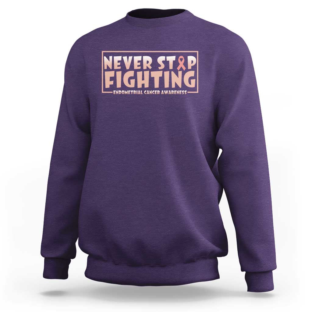 Endometrial Cancer Fighter Sweatshirt Never Stop Fighting Peach Ribbon