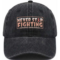 Endometrial Cancer Fighter Washed Cotton Baseball Cap Never Stop Fighting Peach Ribbon