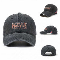 Endometrial Cancer Fighter Washed Cotton Baseball Cap Never Stop Fighting Peach Ribbon