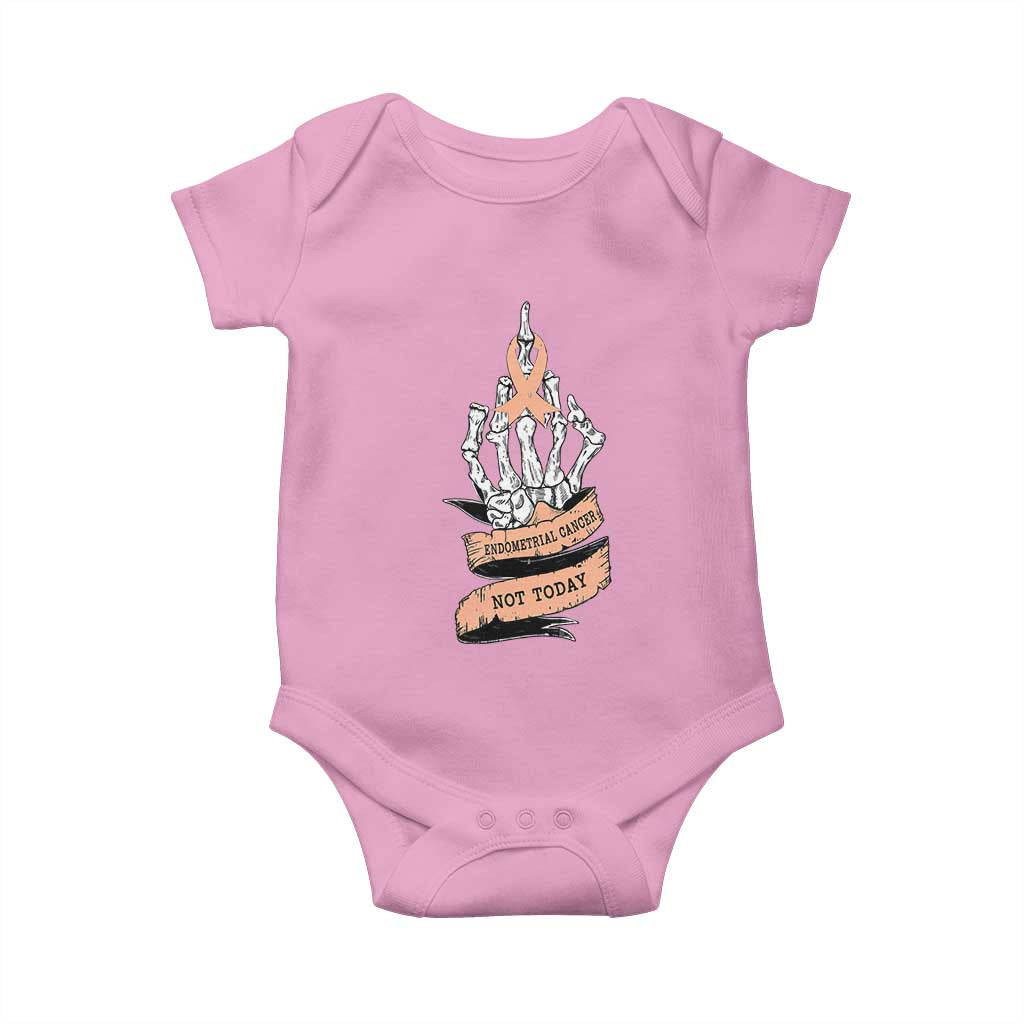 Funny Endometrial Cancer Skeleton Not Today Baby Onesie Fighter Peach Ribbon