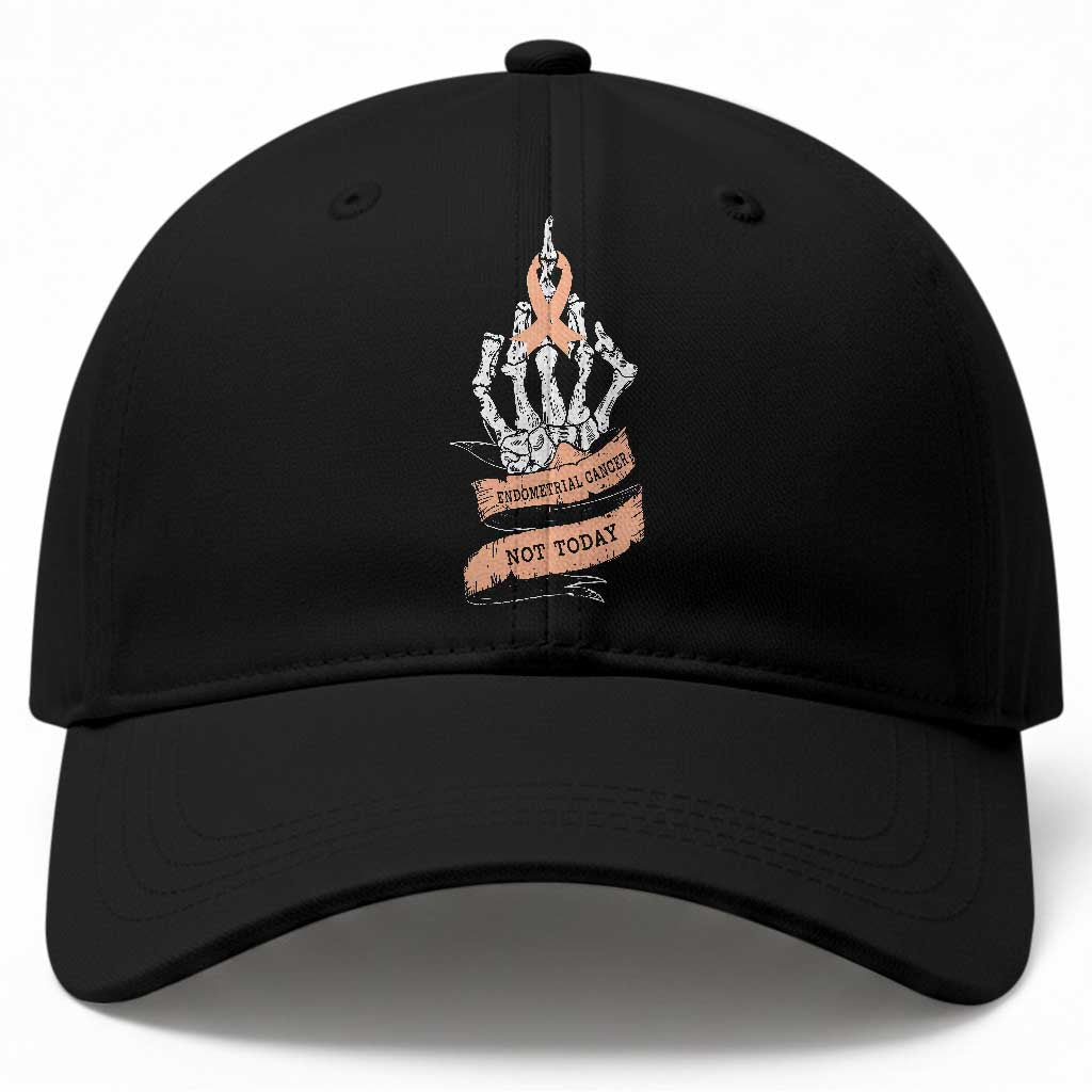 Funny Endometrial Cancer Skeleton Not Today Baseball Cap Fighter Peach Ribbon