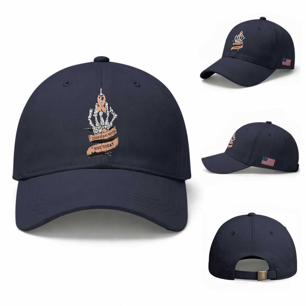 Funny Endometrial Cancer Skeleton Not Today Baseball Cap Fighter Peach Ribbon