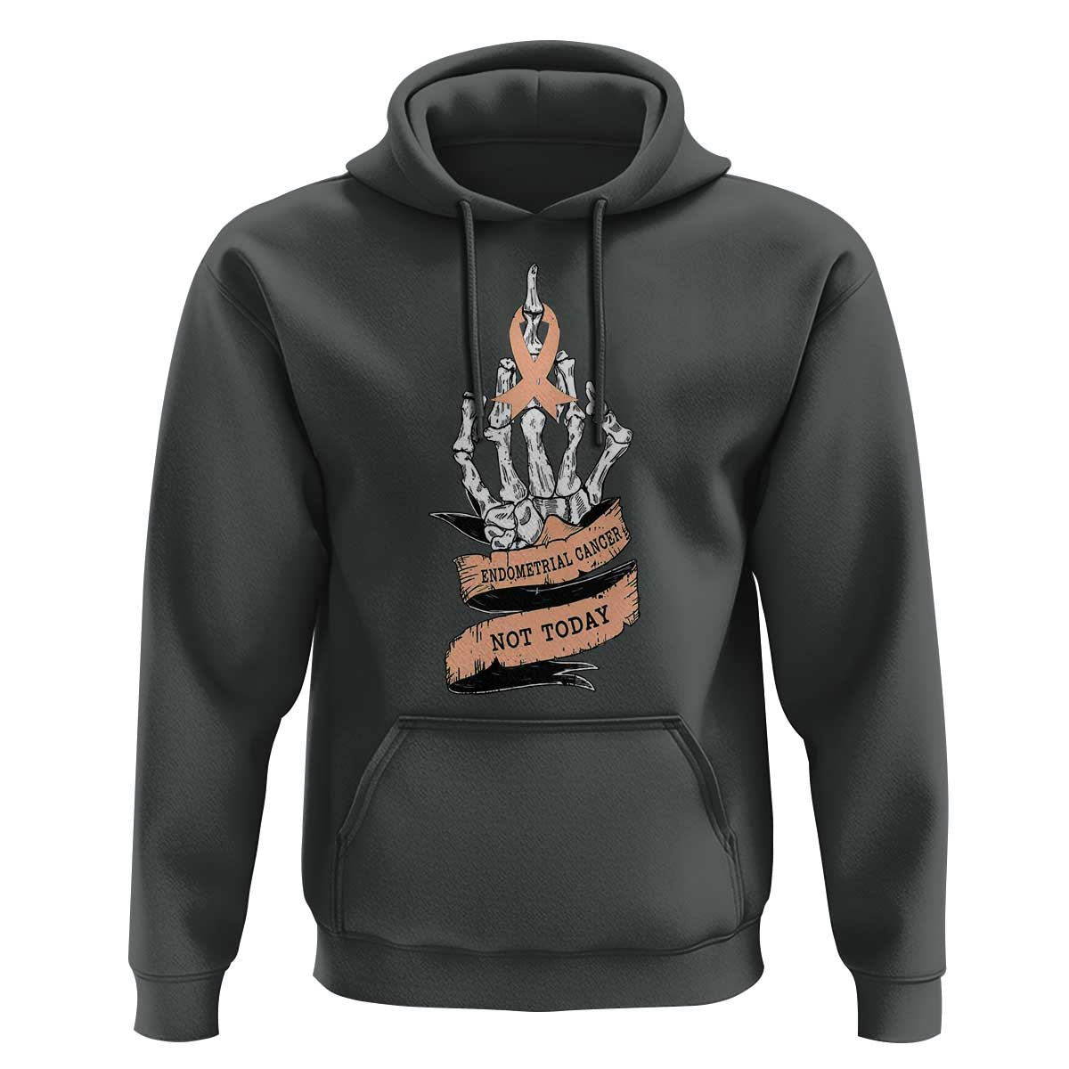 Funny Endometrial Cancer Skeleton Not Today Hoodie Fighter Peach Ribbon