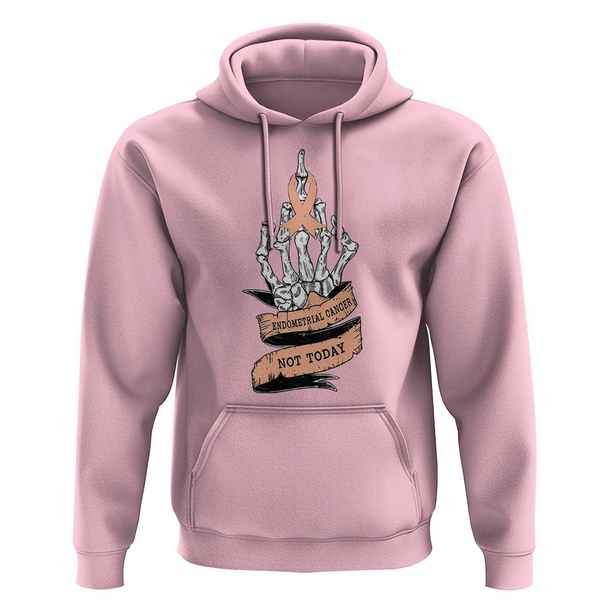 Funny Endometrial Cancer Skeleton Not Today Hoodie Fighter Peach Ribbon