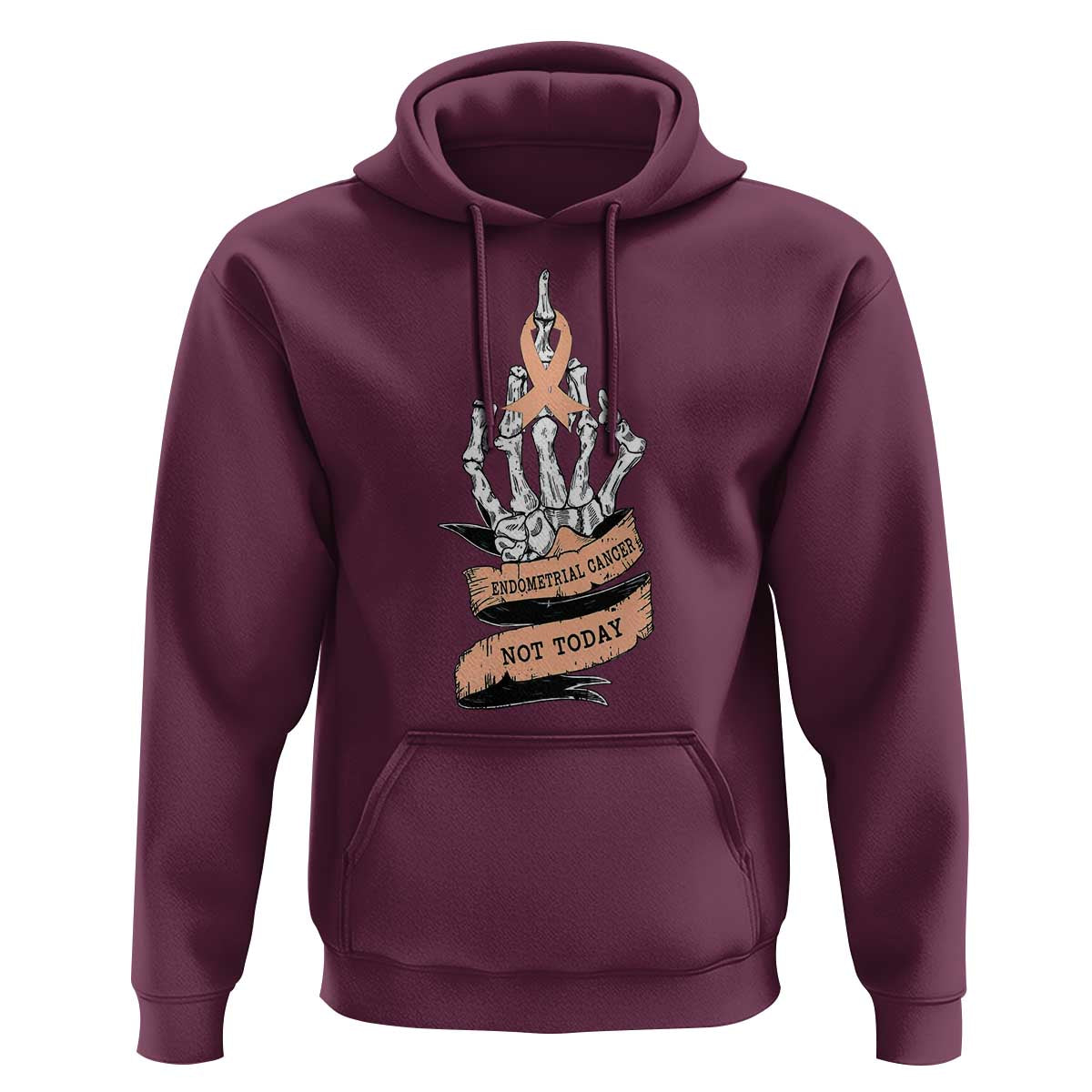 Funny Endometrial Cancer Skeleton Not Today Hoodie Fighter Peach Ribbon