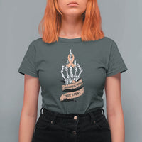 Funny Endometrial Cancer Skeleton Not Today T Shirt For Women Fighter Peach Ribbon