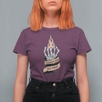 Funny Endometrial Cancer Skeleton Not Today T Shirt For Women Fighter Peach Ribbon