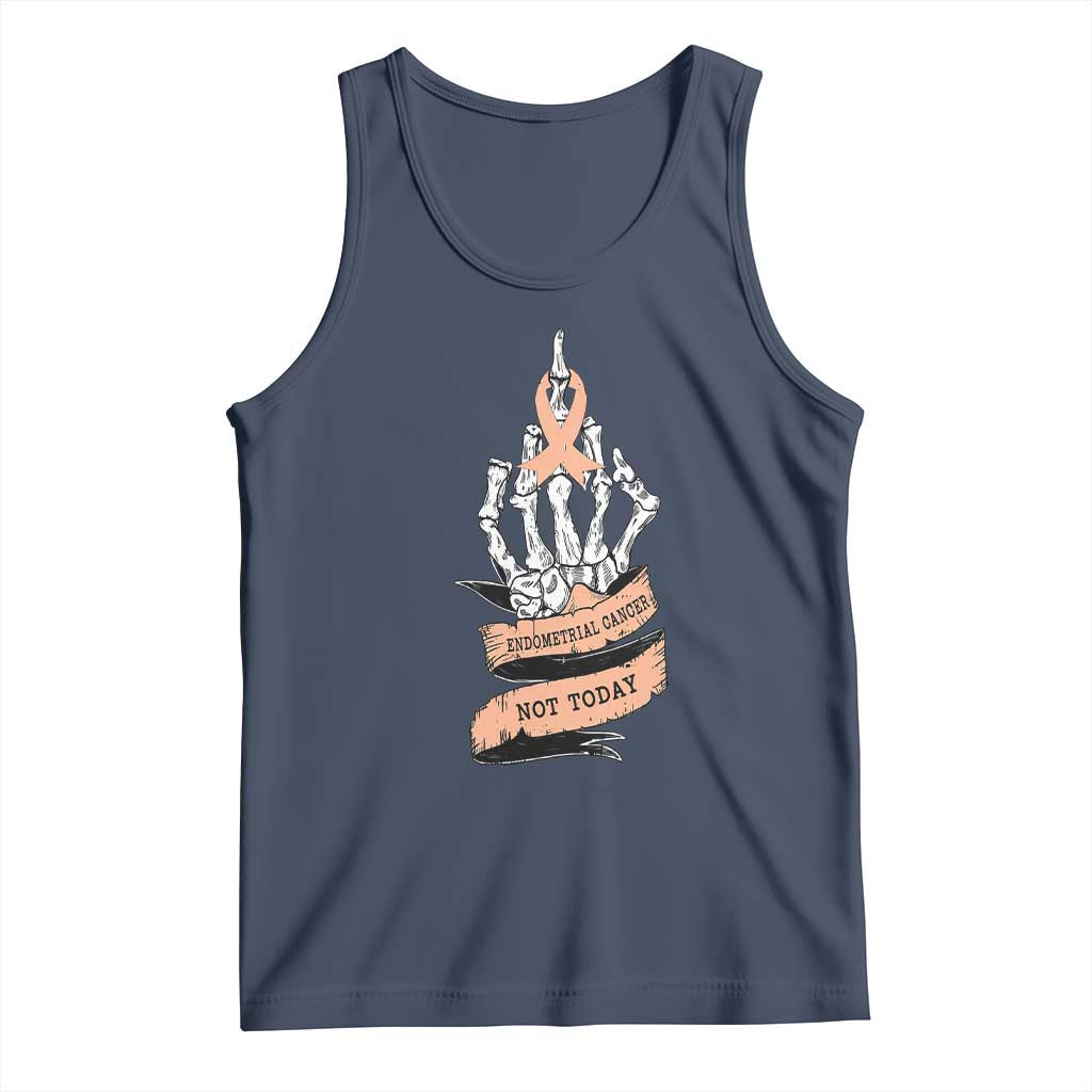 Funny Endometrial Cancer Skeleton Not Today Tank Top Fighter Peach Ribbon