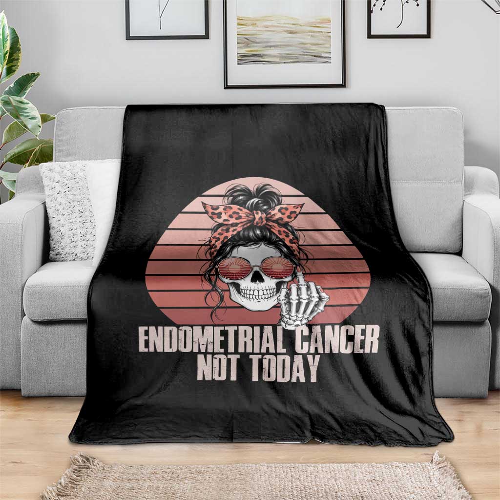 Vintage Endometrial Cancer Not Today Throw Blanket Skeleton Warrior Fighter