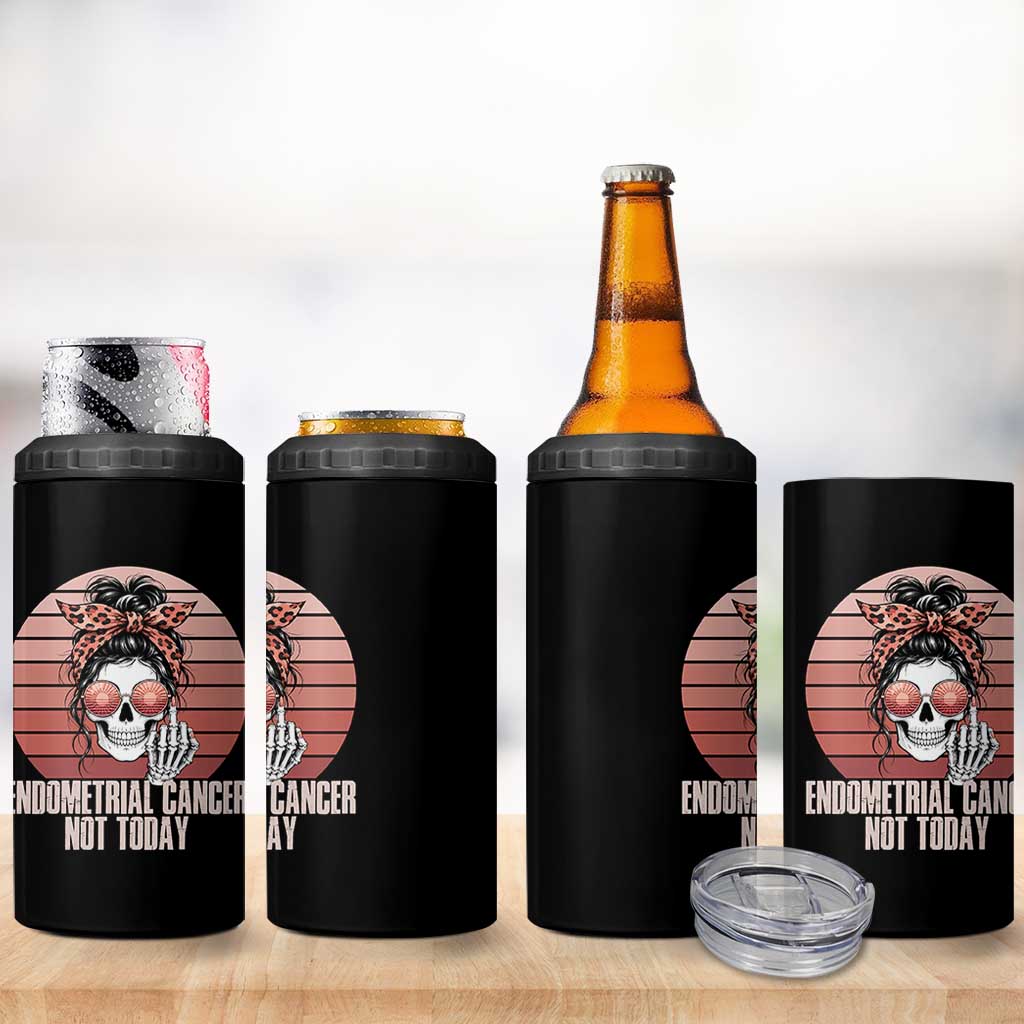 Vintage Endometrial Cancer Not Today 4 in 1 Can Cooler Tumbler Skeleton Warrior Fighter