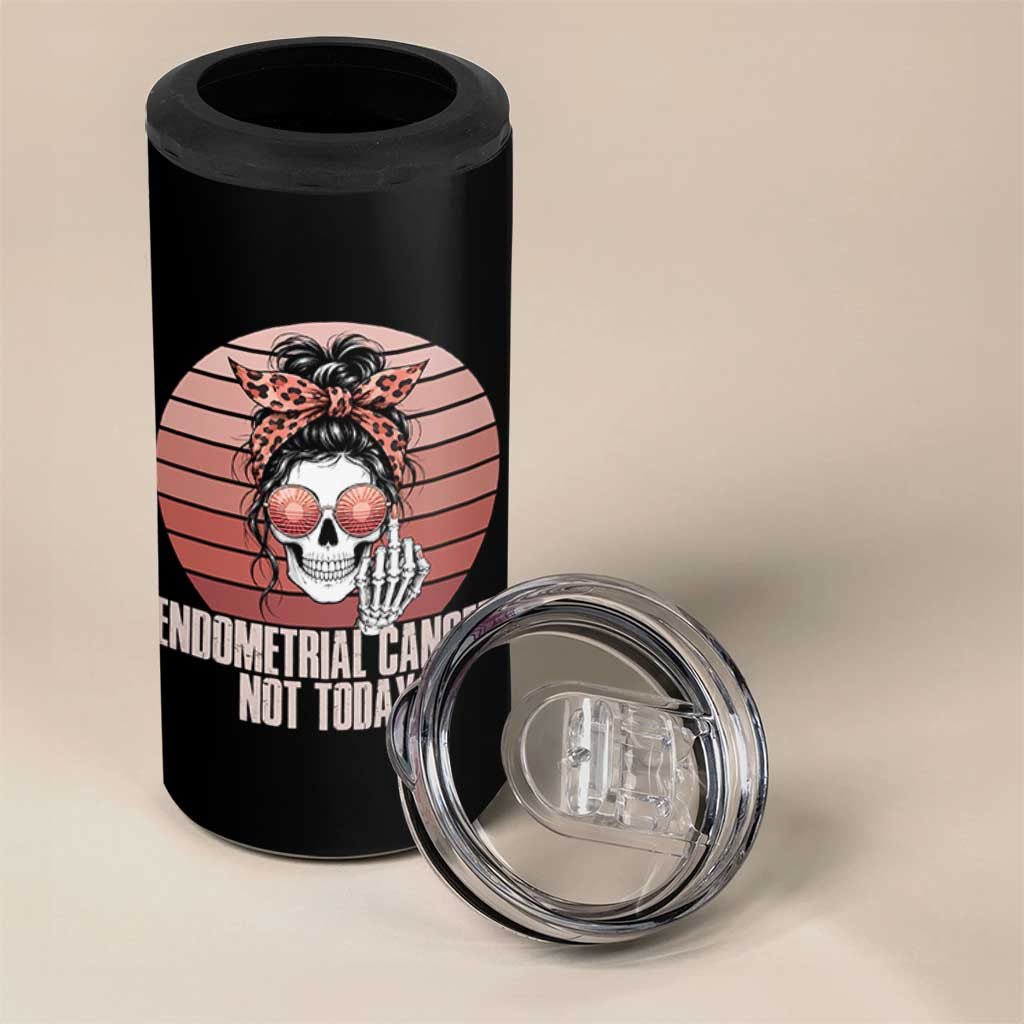 Vintage Endometrial Cancer Not Today 4 in 1 Can Cooler Tumbler Skeleton Warrior Fighter