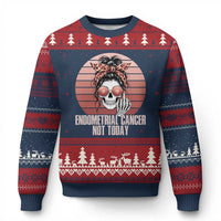 Vintage Endometrial Cancer Not Today Ugly Christmas Sweater Skeleton Warrior Fighter