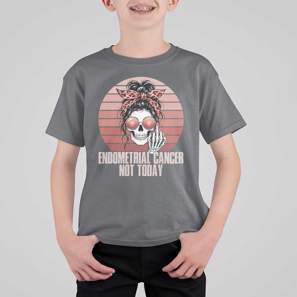 Vintage Endometrial Cancer Not Today T Shirt For Kid Skeleton Warrior Fighter