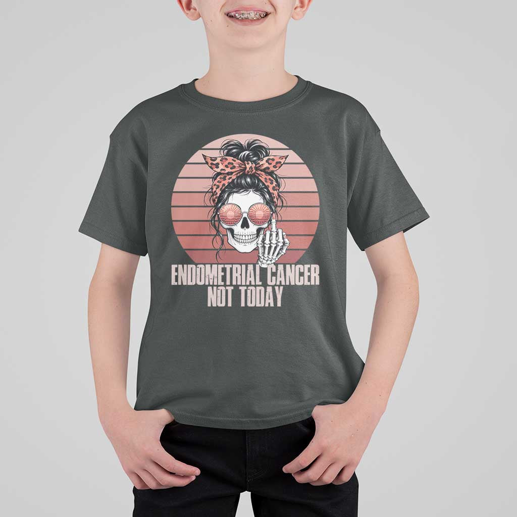 Vintage Endometrial Cancer Not Today T Shirt For Kid Skeleton Warrior Fighter