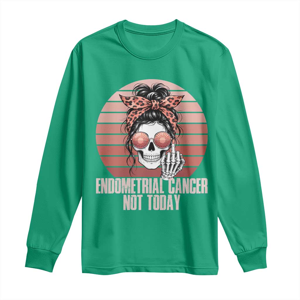 Vintage Endometrial Cancer Not Today Long Sleeve Shirt Skeleton Warrior Fighter