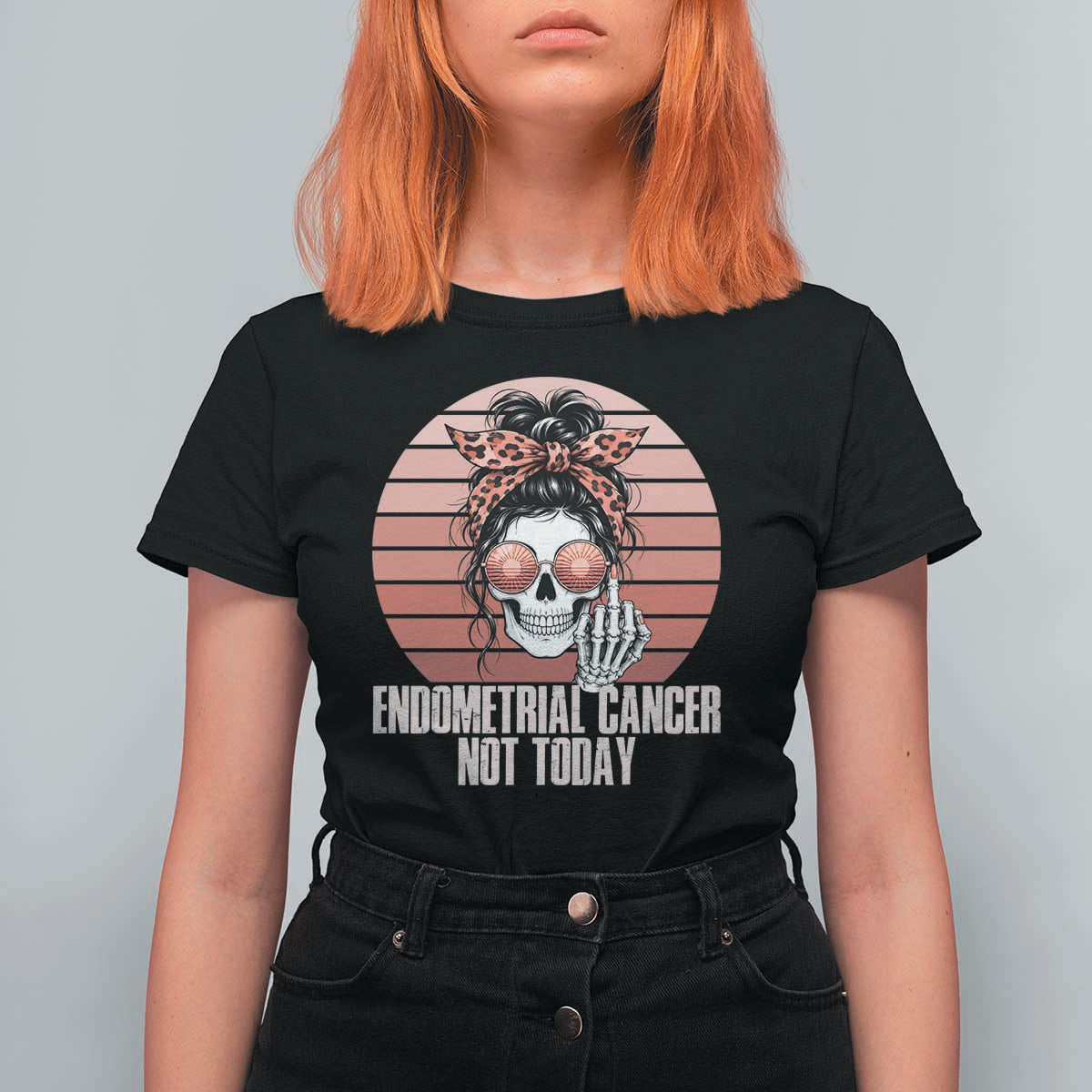 Vintage Endometrial Cancer Not Today T Shirt For Women Skeleton Warrior Fighter