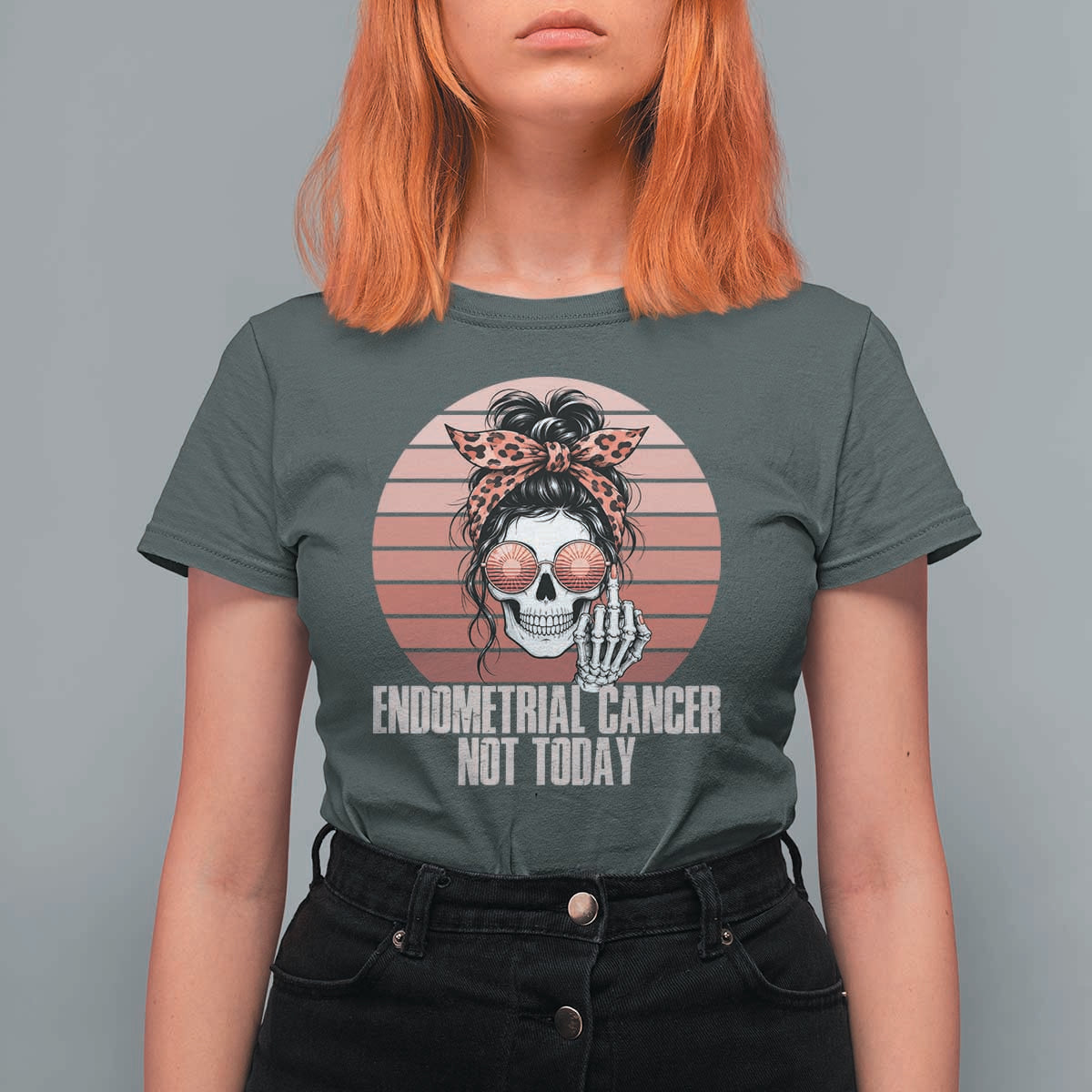 Vintage Endometrial Cancer Not Today T Shirt For Women Skeleton Warrior Fighter