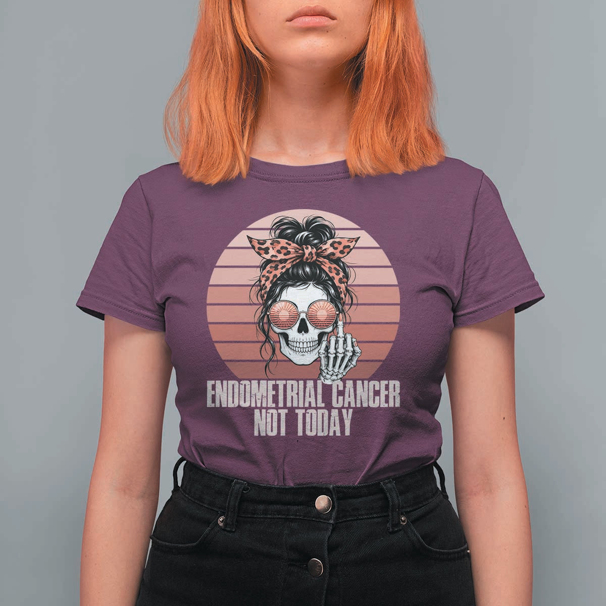 Vintage Endometrial Cancer Not Today T Shirt For Women Skeleton Warrior Fighter