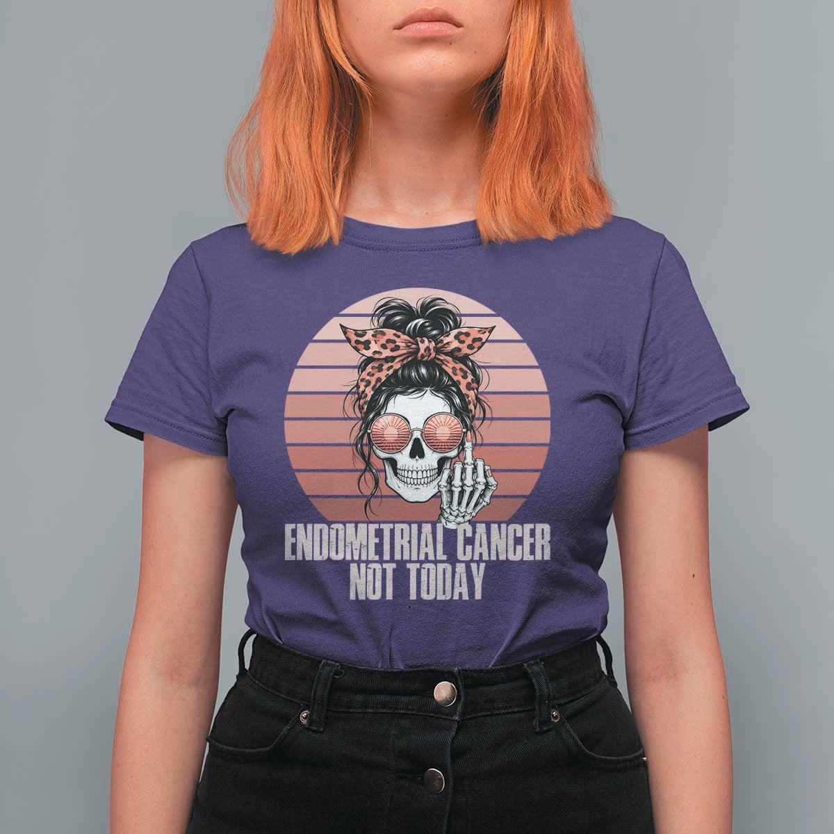 Vintage Endometrial Cancer Not Today T Shirt For Women Skeleton Warrior Fighter