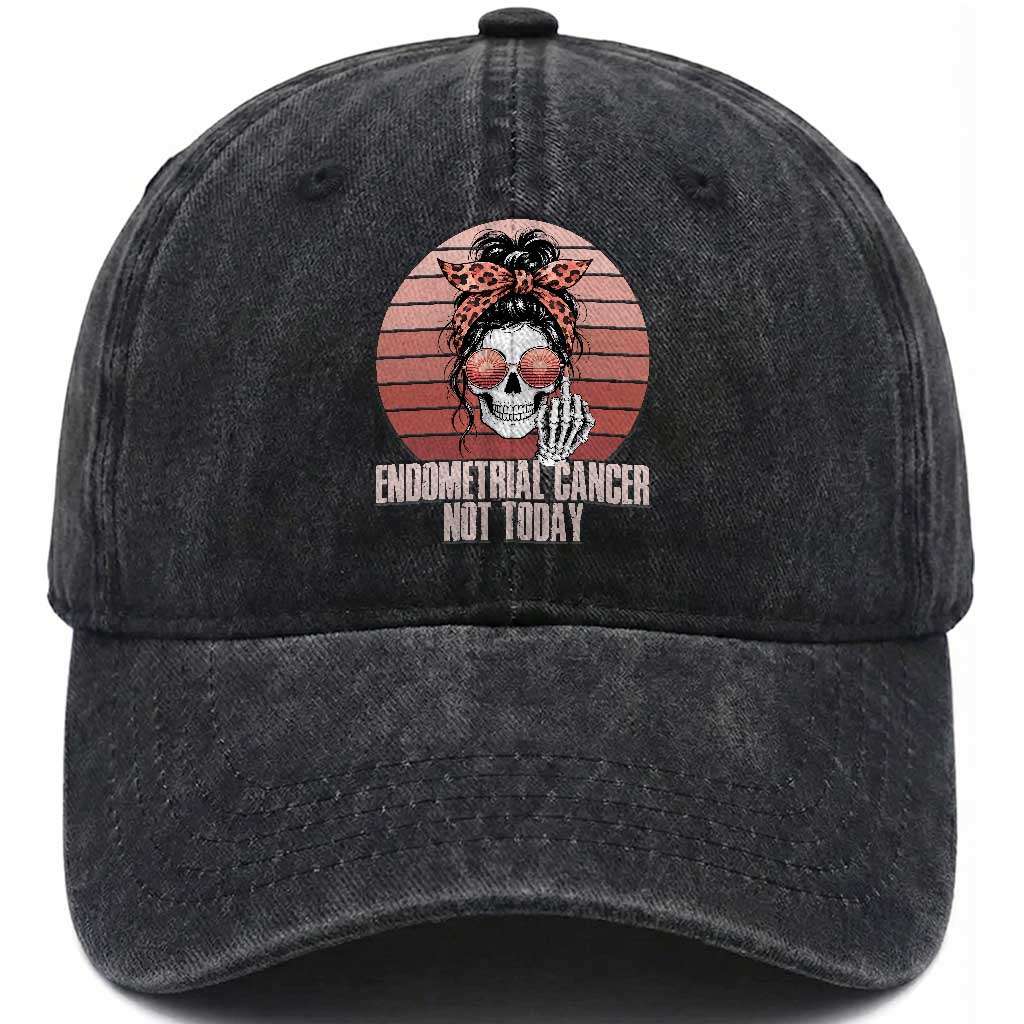 Vintage Endometrial Cancer Not Today Washed Cotton Baseball Cap Skeleton Warrior Fighter