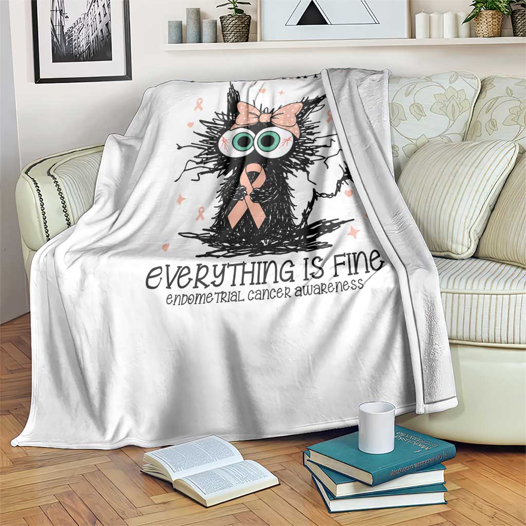 Funny Black Cat Endometrial Cancer Awareness Throw Blanket Its Fine Im Fine Everything Is Fine