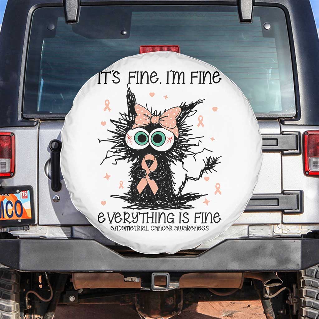 Funny Black Cat Endometrial Cancer Awareness Spare Tire Cover Its Fine Im Fine Everything Is Fine
